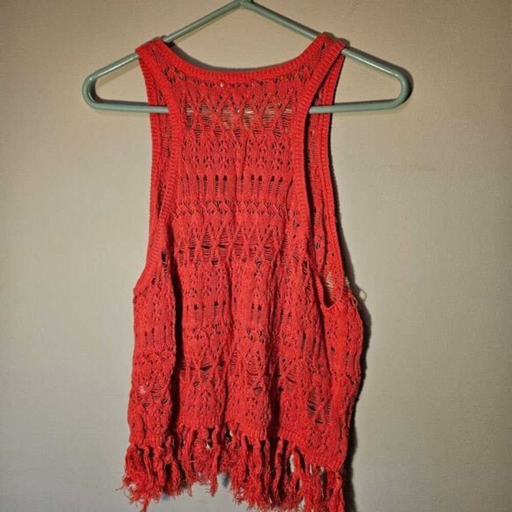 Arizona Jean Pink Crochet Fringe Tank Top XXL Boho Open Knit Sleeveless Shirt - Picture 2 of 8